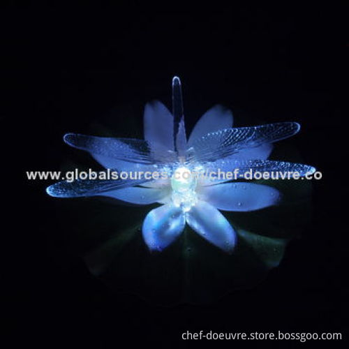 Garden Decor Solar Floating Lotus with Dragonfly and LED